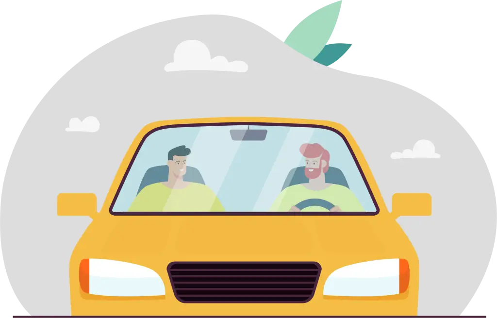 Illustration de deux jeunes hommes en voiture heureux (2)