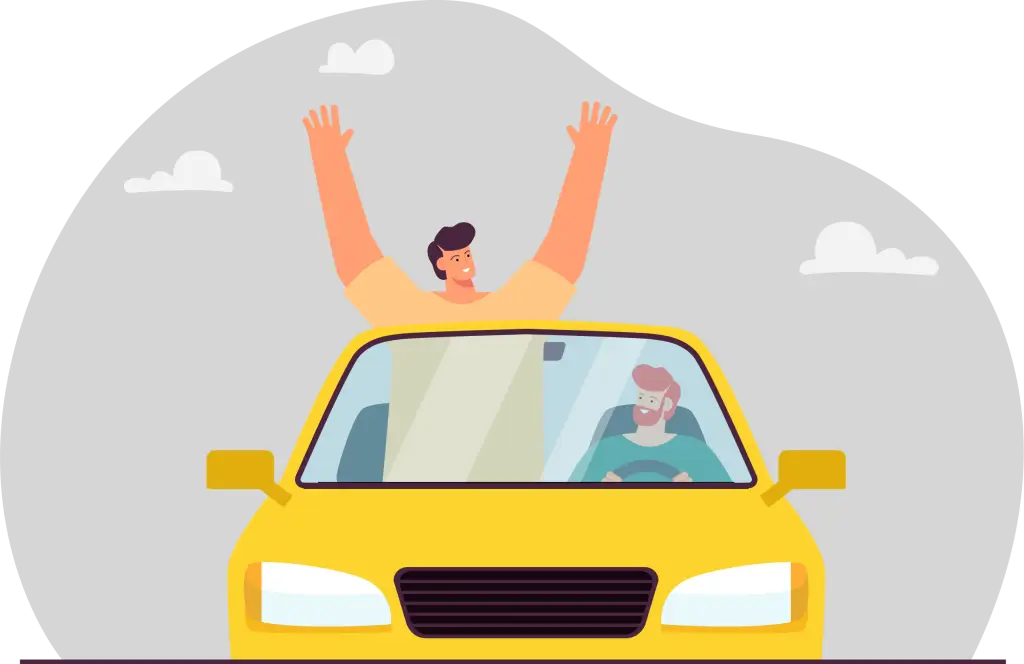 Illustration de deux jeunes hommes en voiture heureux